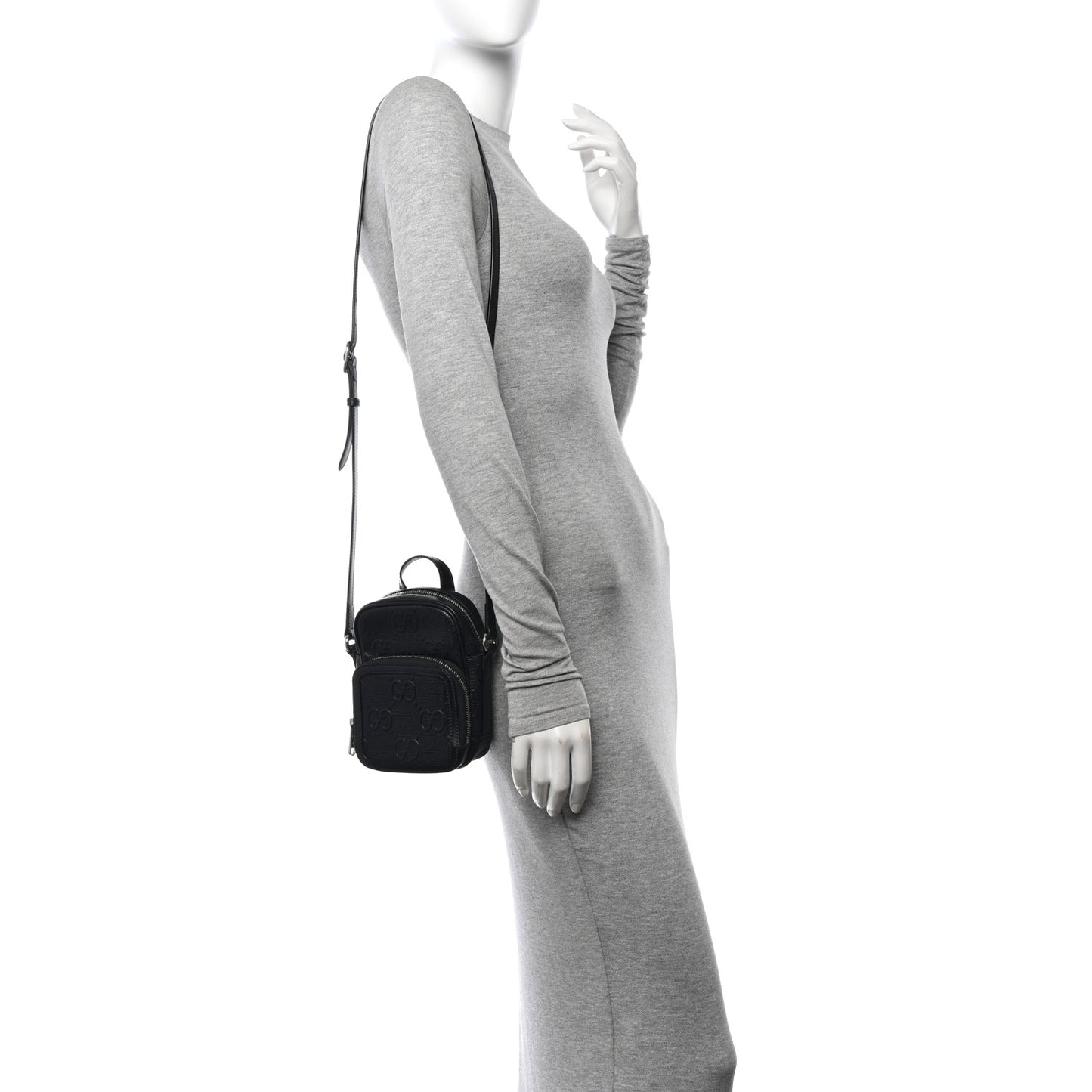 Calfskin GG Tennis Embossed Mini Double Zip Messenger Bag Black