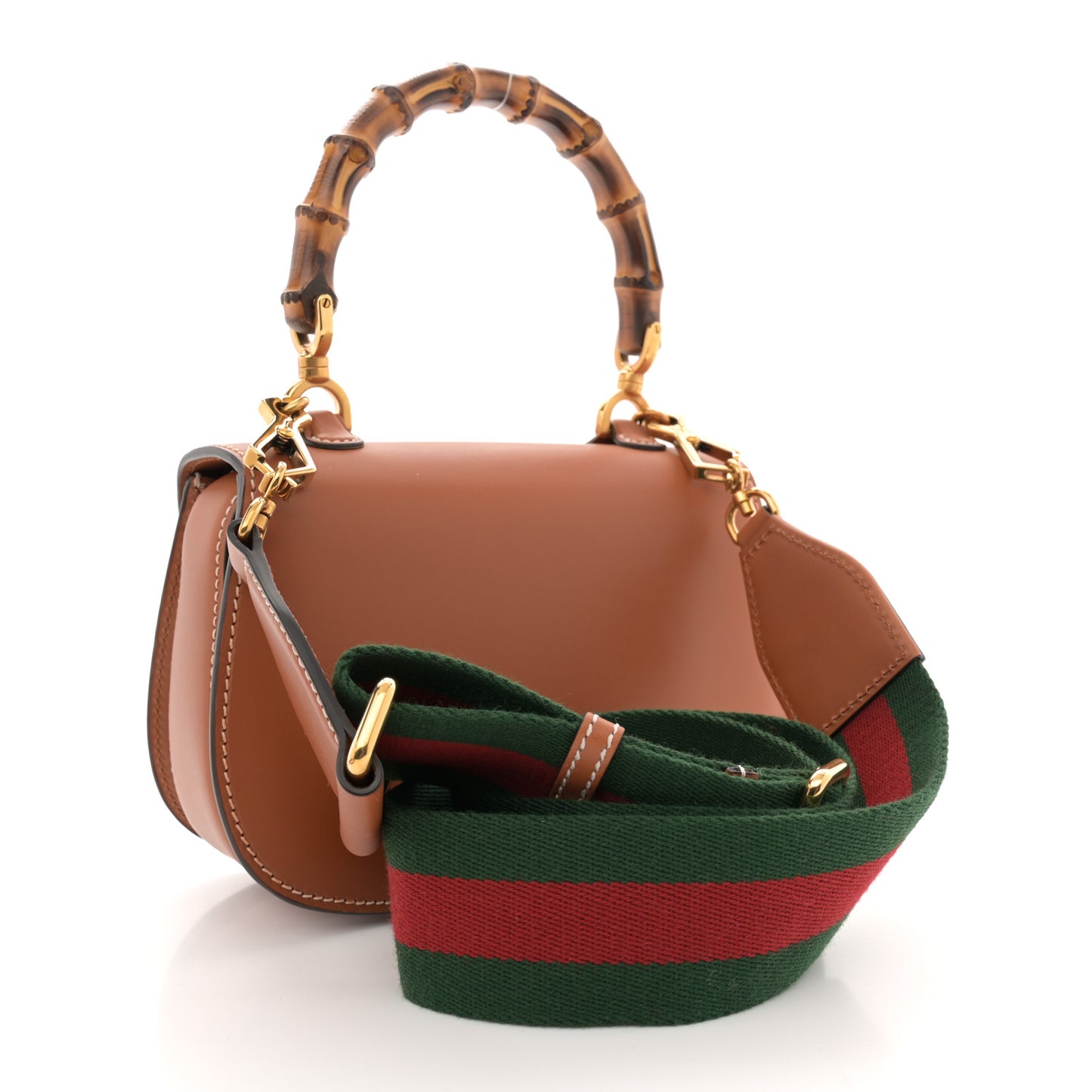 Boarded Dyana Lux Calfskin Web Small Bamboo 1947 Top Handle Bag Brown