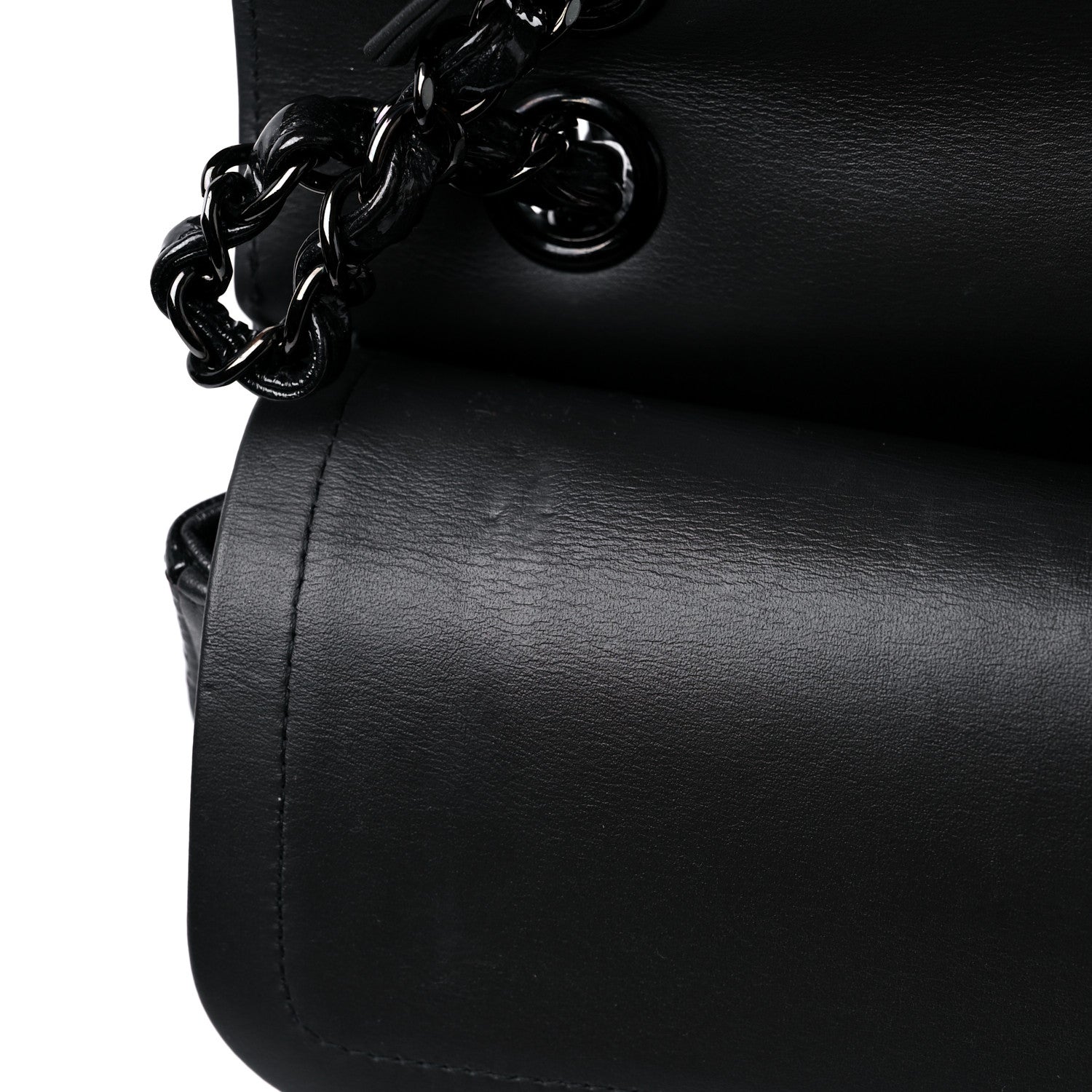 Chanel Metallic Patent Crumpled Calfskin Chevron Quilted Medium Double Flap So Black 11 of 14