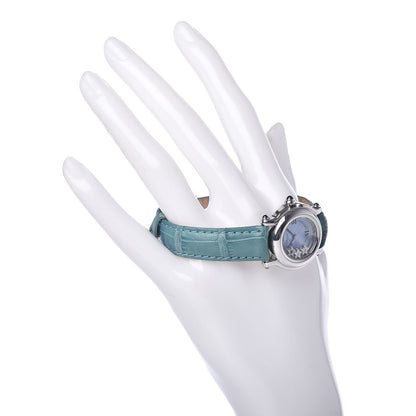 Chopard Stainless Steel Alligator Diamond Blue Sapphire Blue Mother of Pearl 26mm Happy Sport Star Quartz Watch 2 of 9