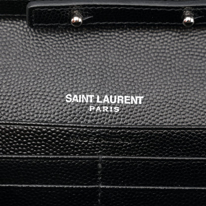 Saint Laurent Grain De Poudre Matelasse Chevron Monogram Chain Wallet Black 6 of 10