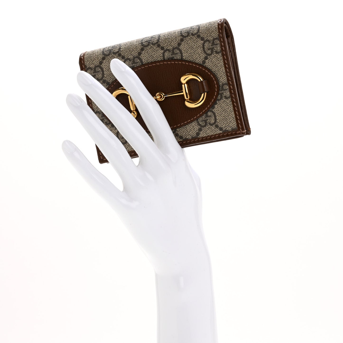 GG Supreme Monogram Horsebit 1955 Card Case Wallet Beige Ebony Brown Sugar