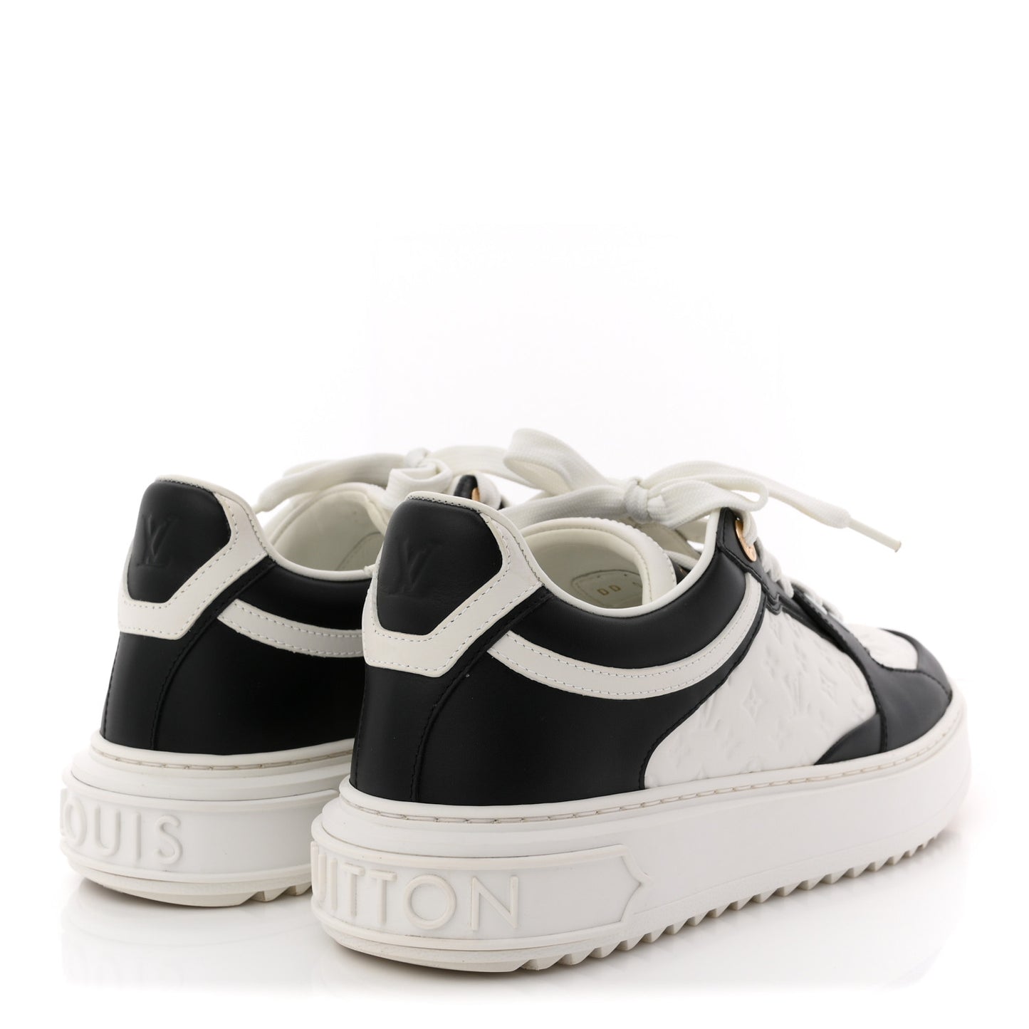 Monogram Embossed Calfskin Time Out Sneakers 38 White Black