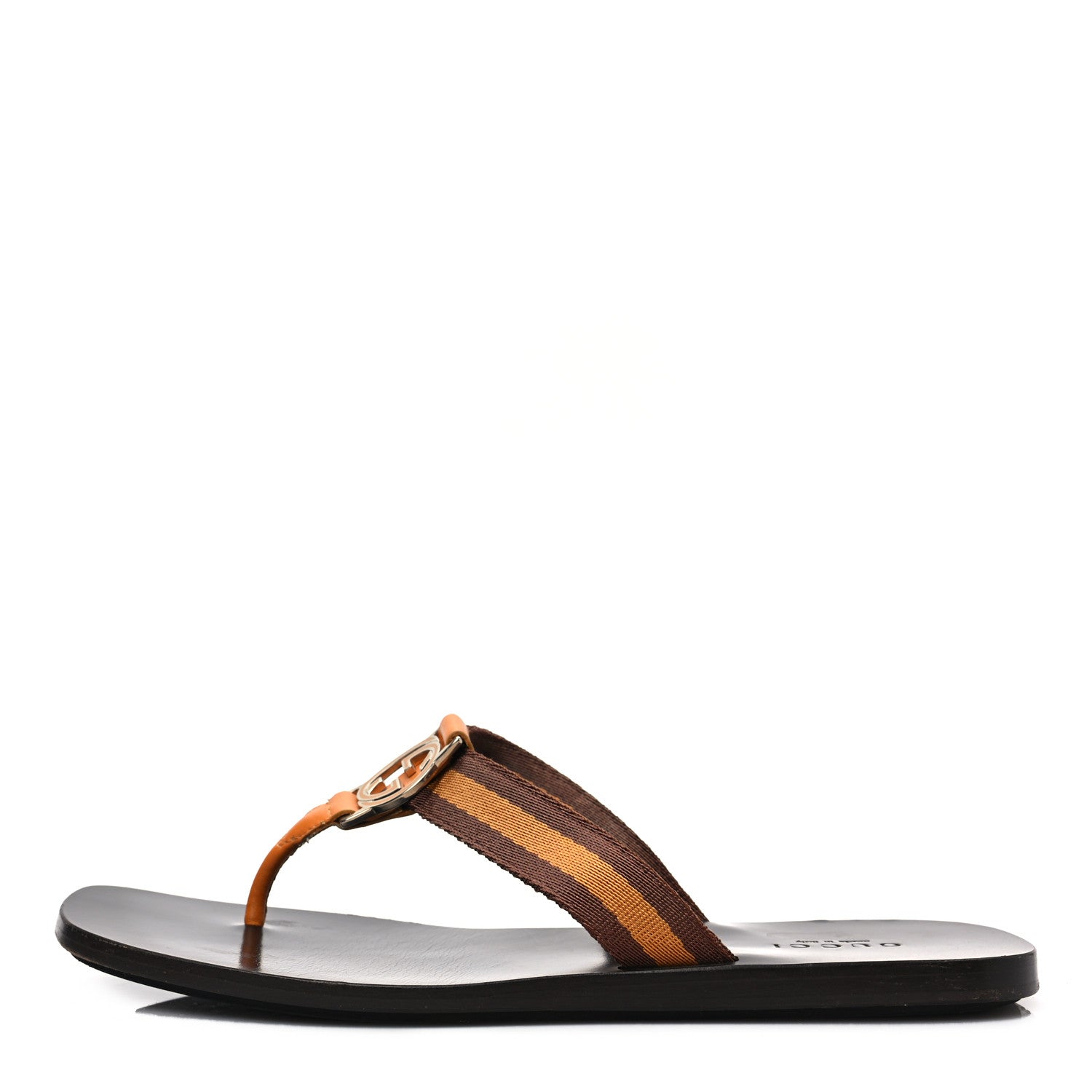 Gucci Nylon Calfskin Web Womens Thong Sandals 37 Orange 1 of 7