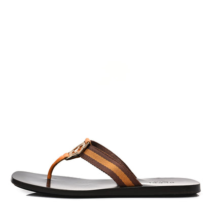 Gucci Nylon Calfskin Web Womens Thong Sandals 37 Orange 1 of 7