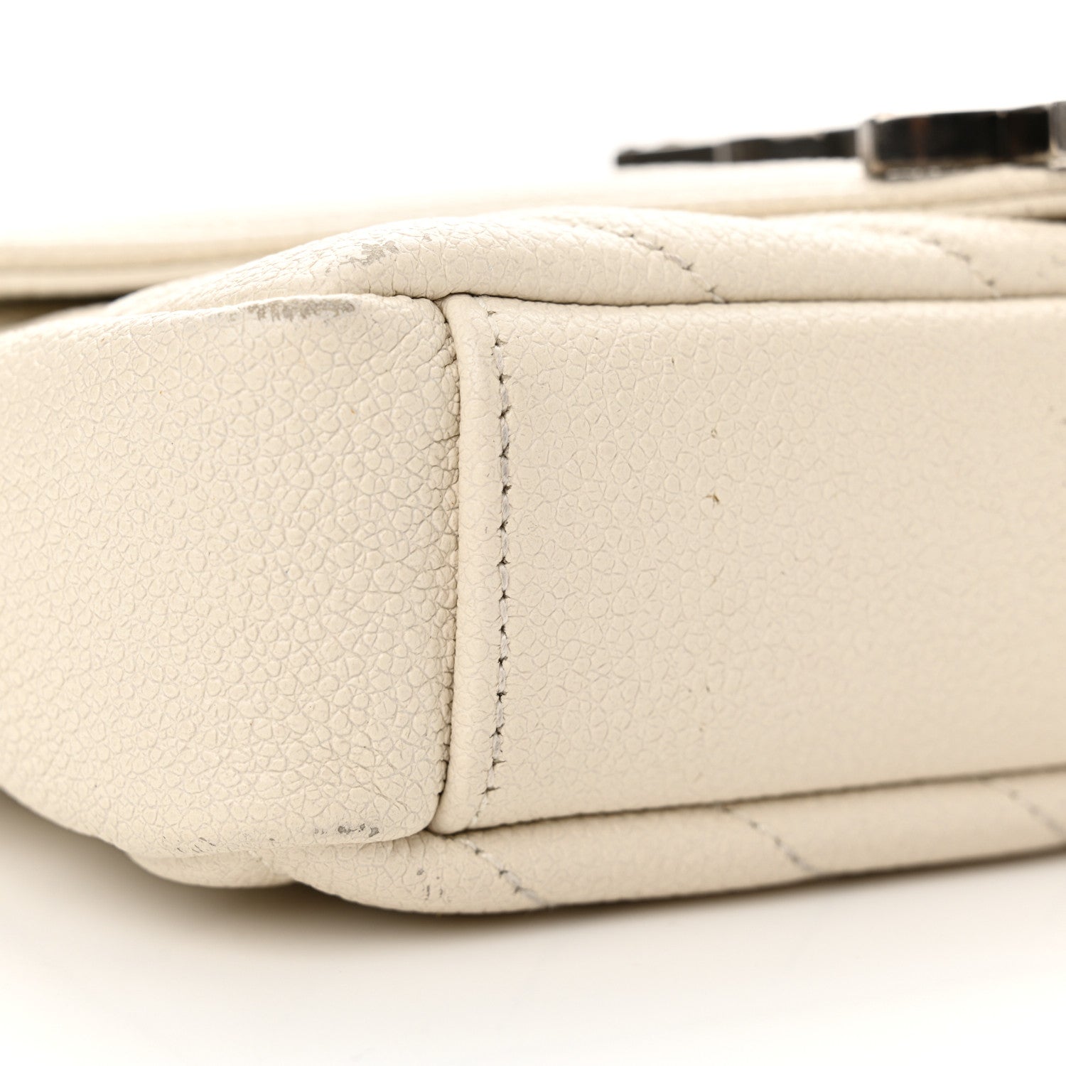 Saint Laurent Grained Calfskin Matelassé Chevron Monogram Classic Baby Chain Bag White 9 of 14