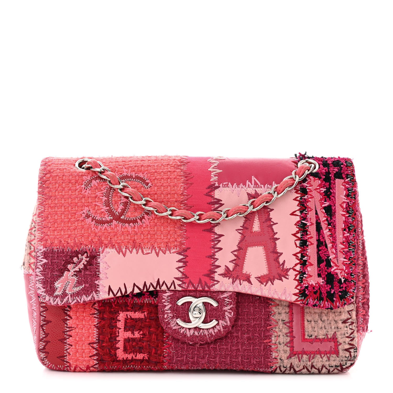 Chanel Tweed Patchwork Jumbo Single Flap Pink 1 of 12