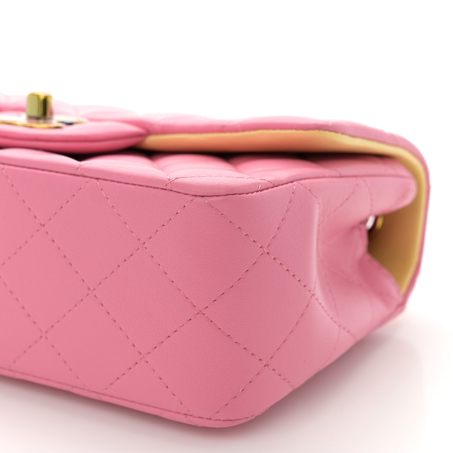 Chanel Lambskin Quilted Mini Rectangular Flap Pink Yellow 10 of 11