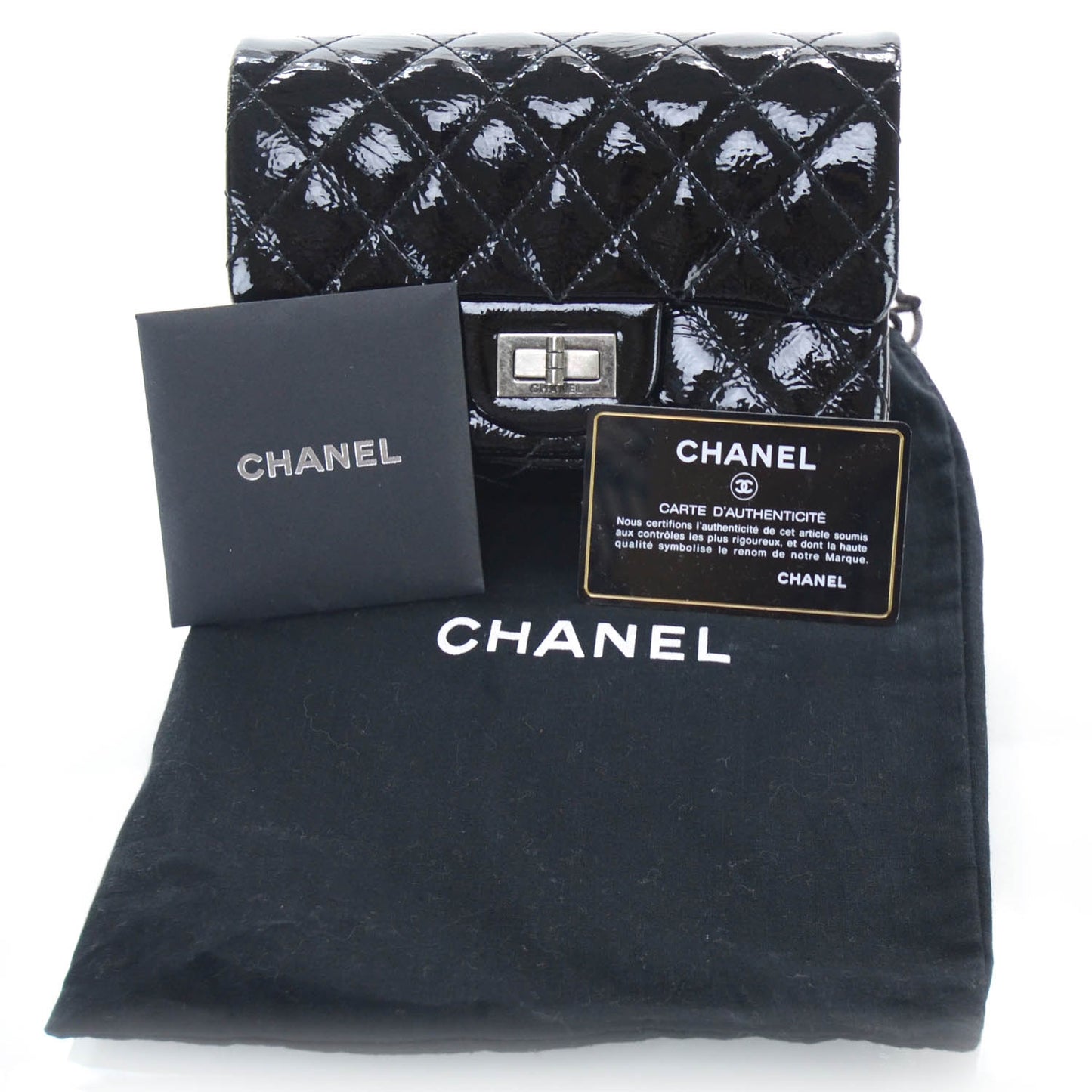 Patent Quilted Reissue Flap Clutch Bag Black