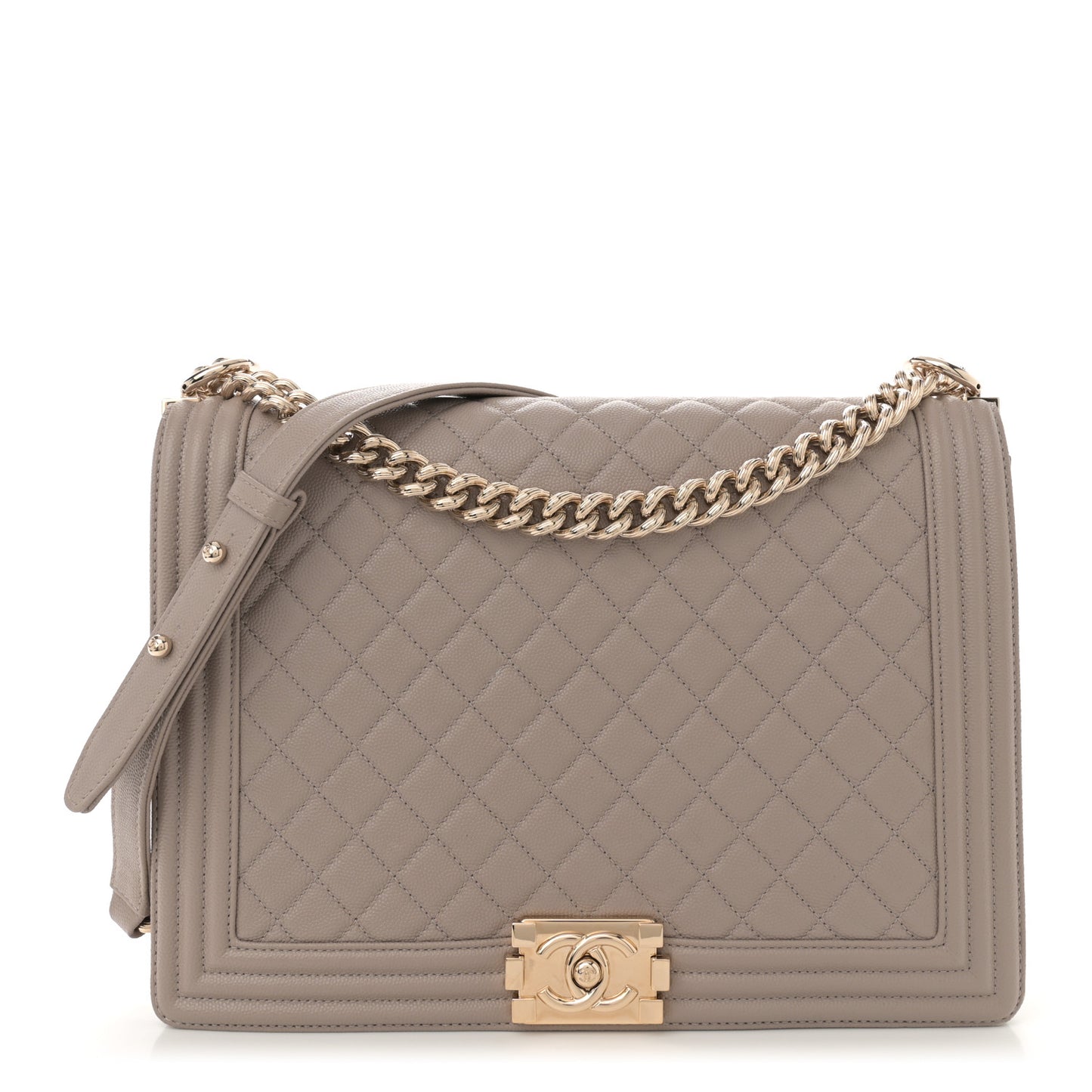 Caviar Quilted Large Boy Flap Beige