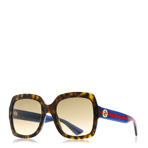 Acetate Square Frame Web Glitter Sunglasses GG0036S Brown Blue
