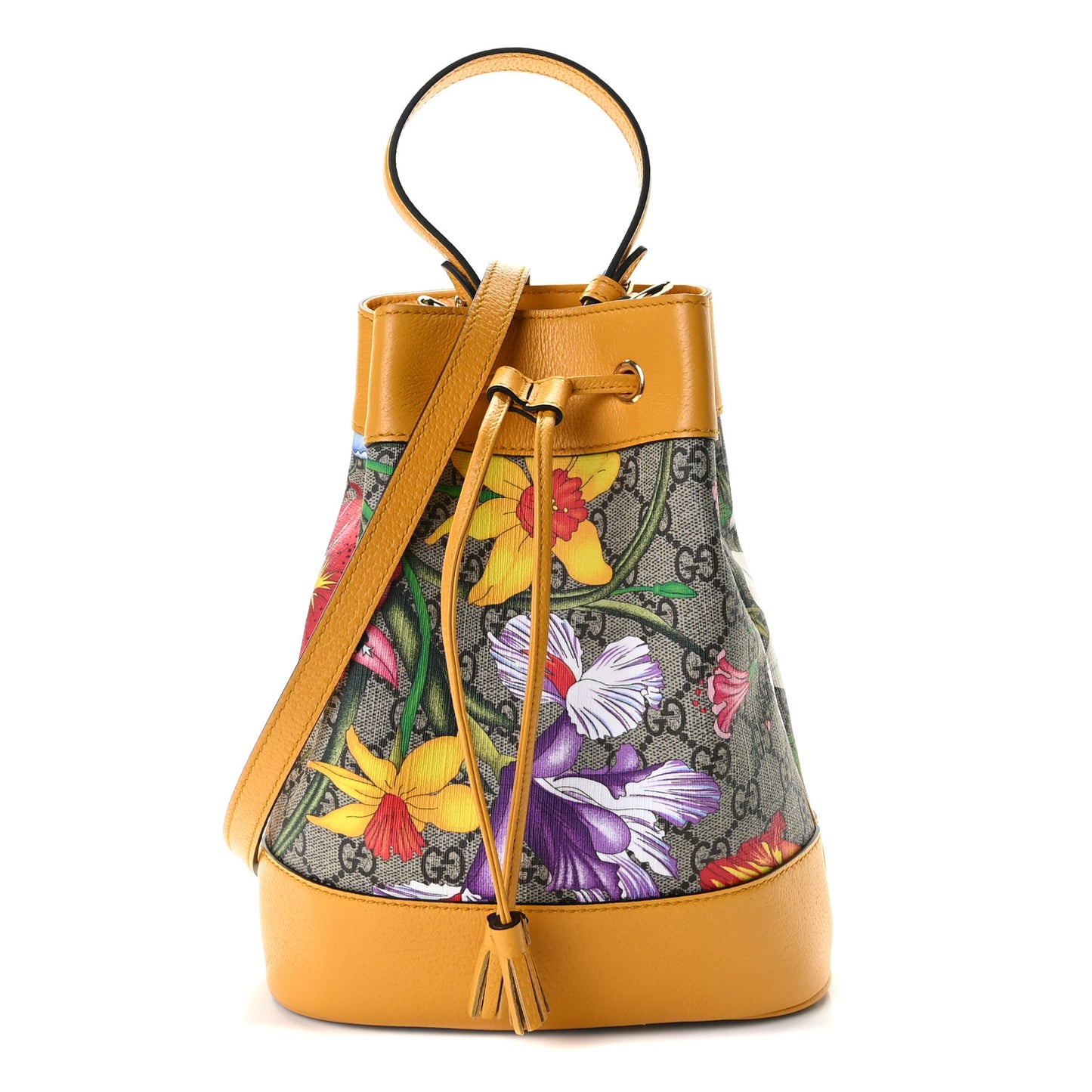 GG Supreme Monogram Flora Small Ophidia Bucket Bag Beige Multicolor Crop