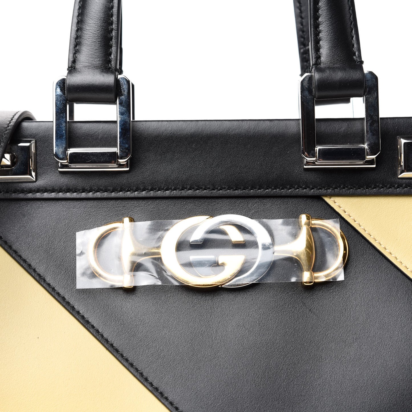 Smooth Calfskin Diagonal Striped Small Zumi Top Handle Bag Black Beige