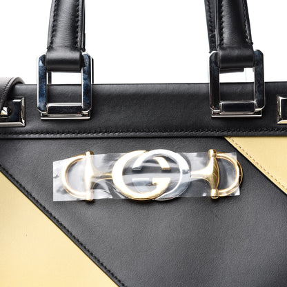 Gucci Smooth Calfskin Diagonal Striped Small Zumi Top Handle Bag Black Beige 10 of 10
