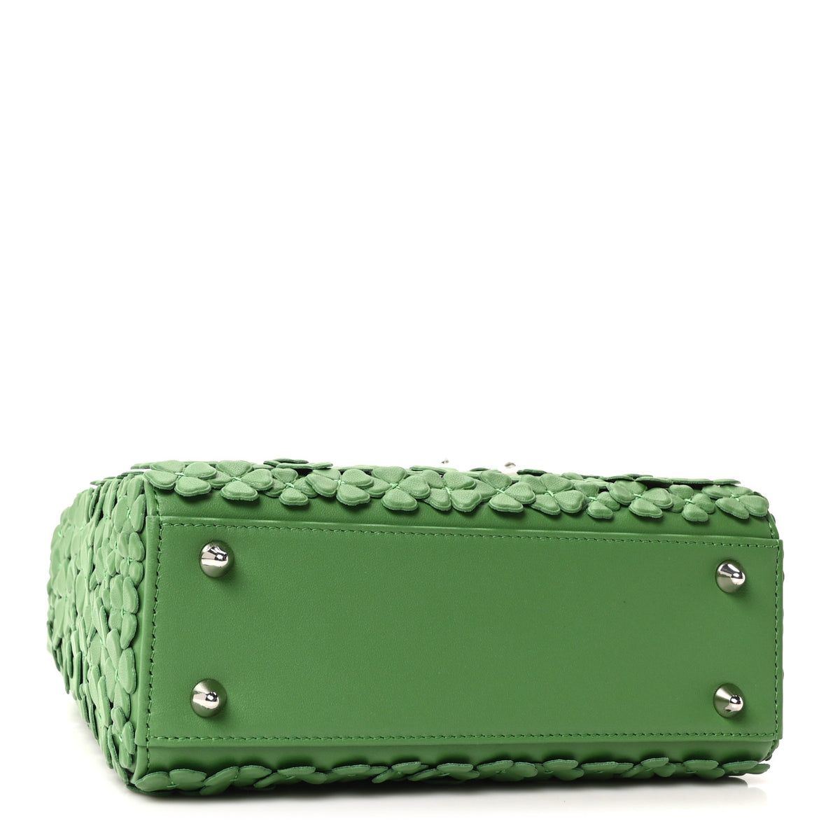 Lambskin Clover Allover Embroidered Small Lady Dior Shamrock Green