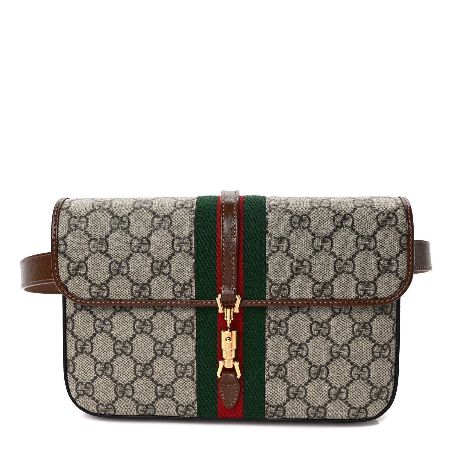 Gucci GG Supreme Monogram Azalea Calfskin Web Jackie 1961 Belt Bag 90 36 Beige Ebony Brown Sugar 1 of 8