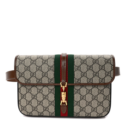 Gucci GG Supreme Monogram Azalea Calfskin Web Jackie 1961 Belt Bag 90 36 Beige Ebony Brown Sugar 1 of 8