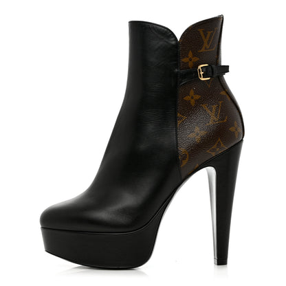 Louis Vuitton Calfskin Monogram Afterglow Platform Ankle Boots 38 Black 1 of 15
