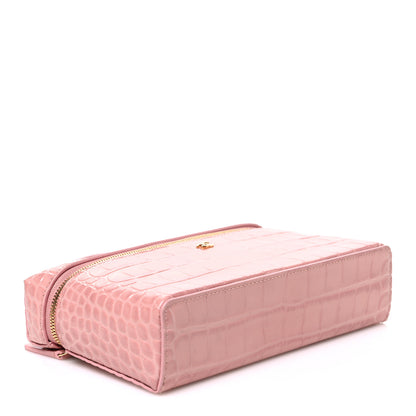 Chanel Calfskin Crocodile Embossed Crococo Top Handle Slim Vanity Case With Chain Light Pink 4 of 11