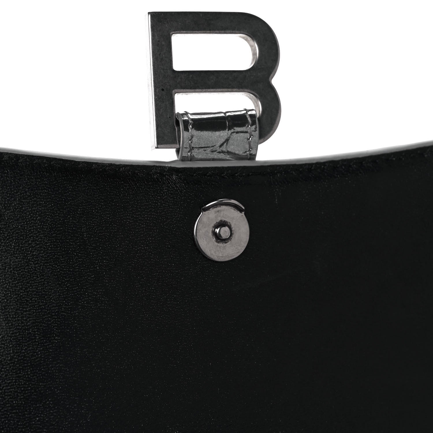 Balenciaga Metallic Calfskin Crocodile Embossed Hourglass Chain Bag Silver 12 of 13