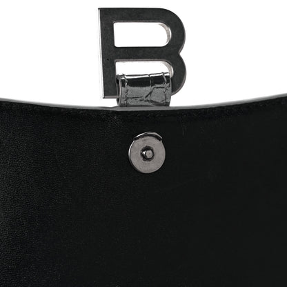 Balenciaga Metallic Calfskin Crocodile Embossed Hourglass Chain Bag Silver 12 of 13