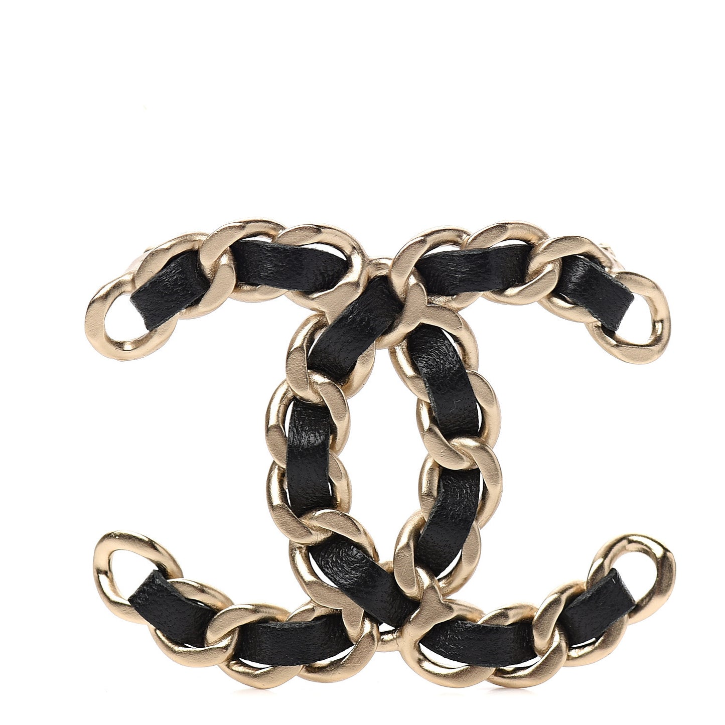 Lambskin Chain CC Brooch Black Gold