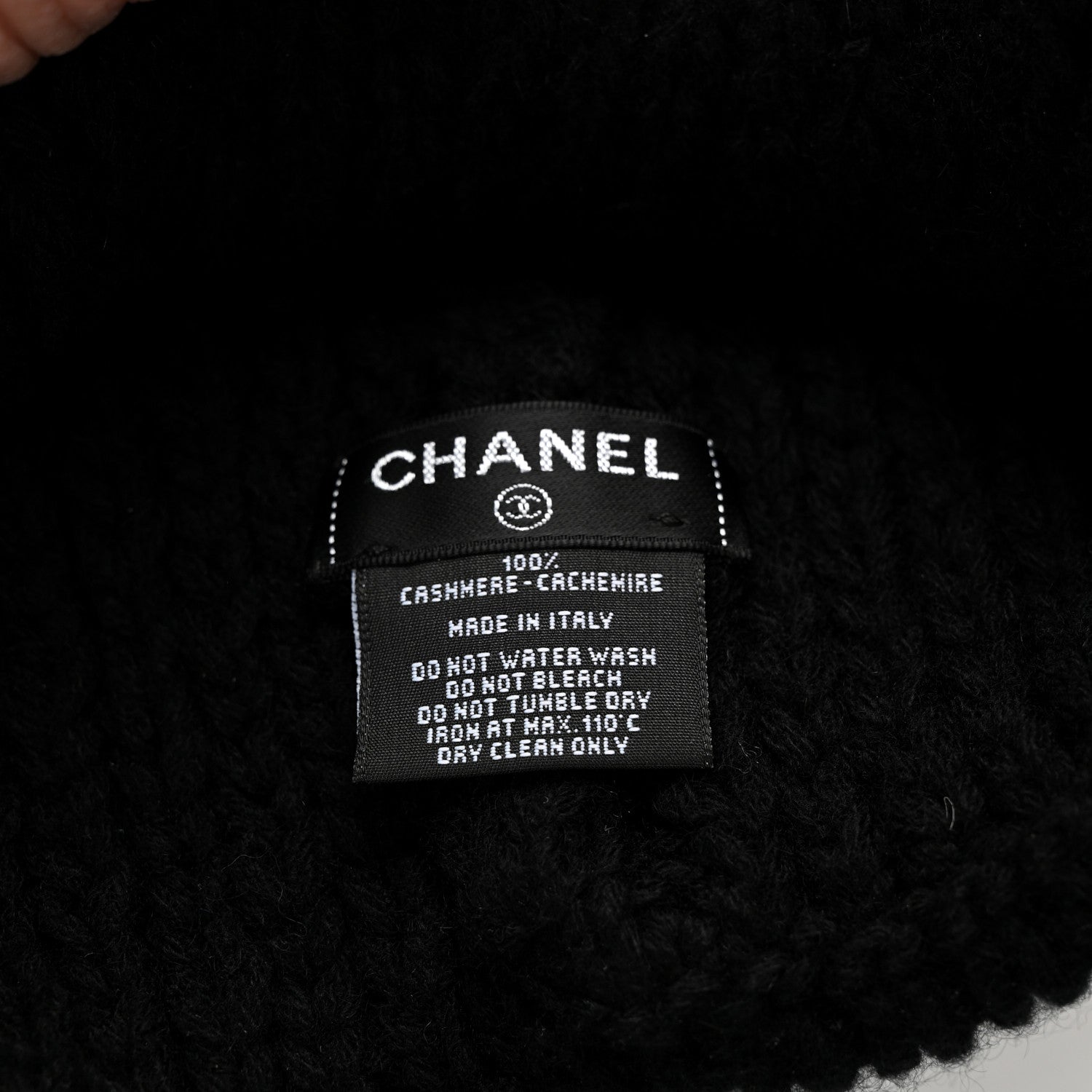 Chanel Wool Cashmere CC Beanie Hat Black White 5 of 5