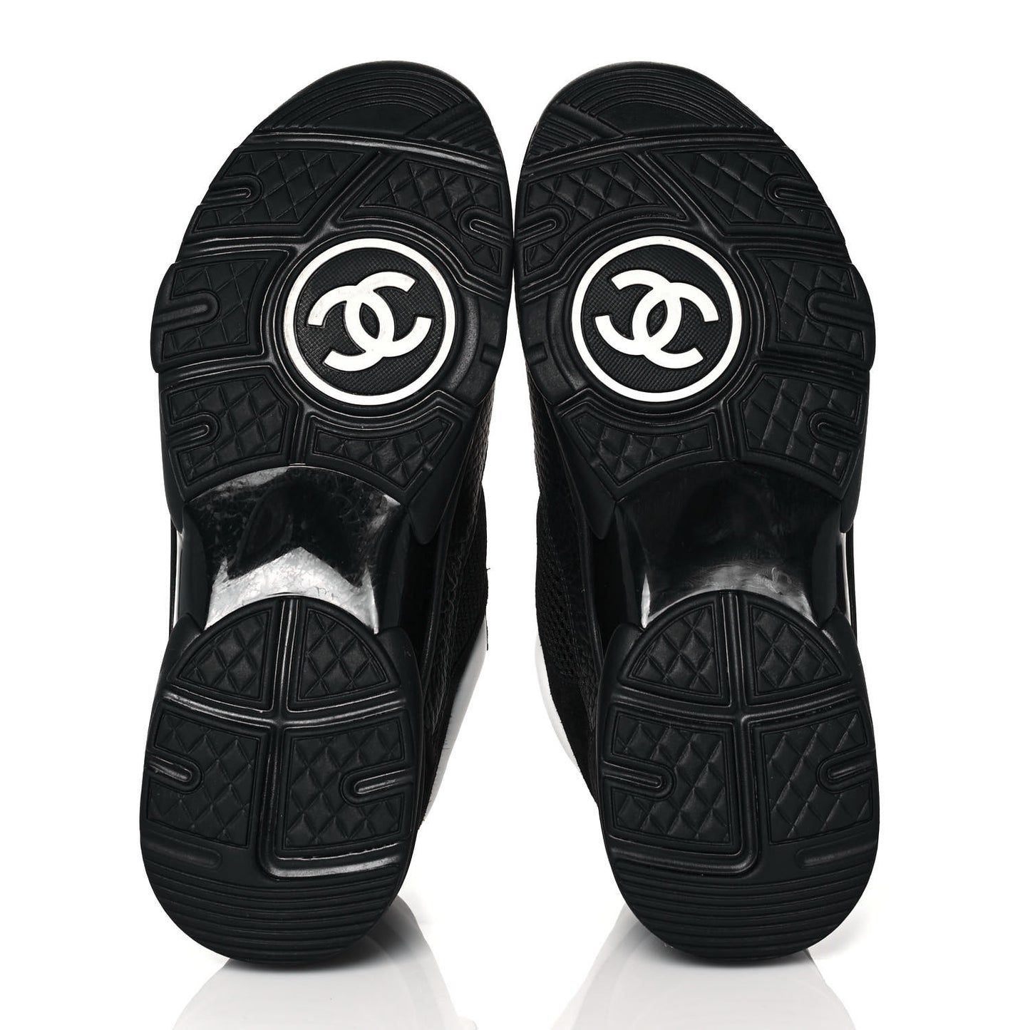 Mesh Suede Grained Calfskin Womens CC Sneakers 39 Black White