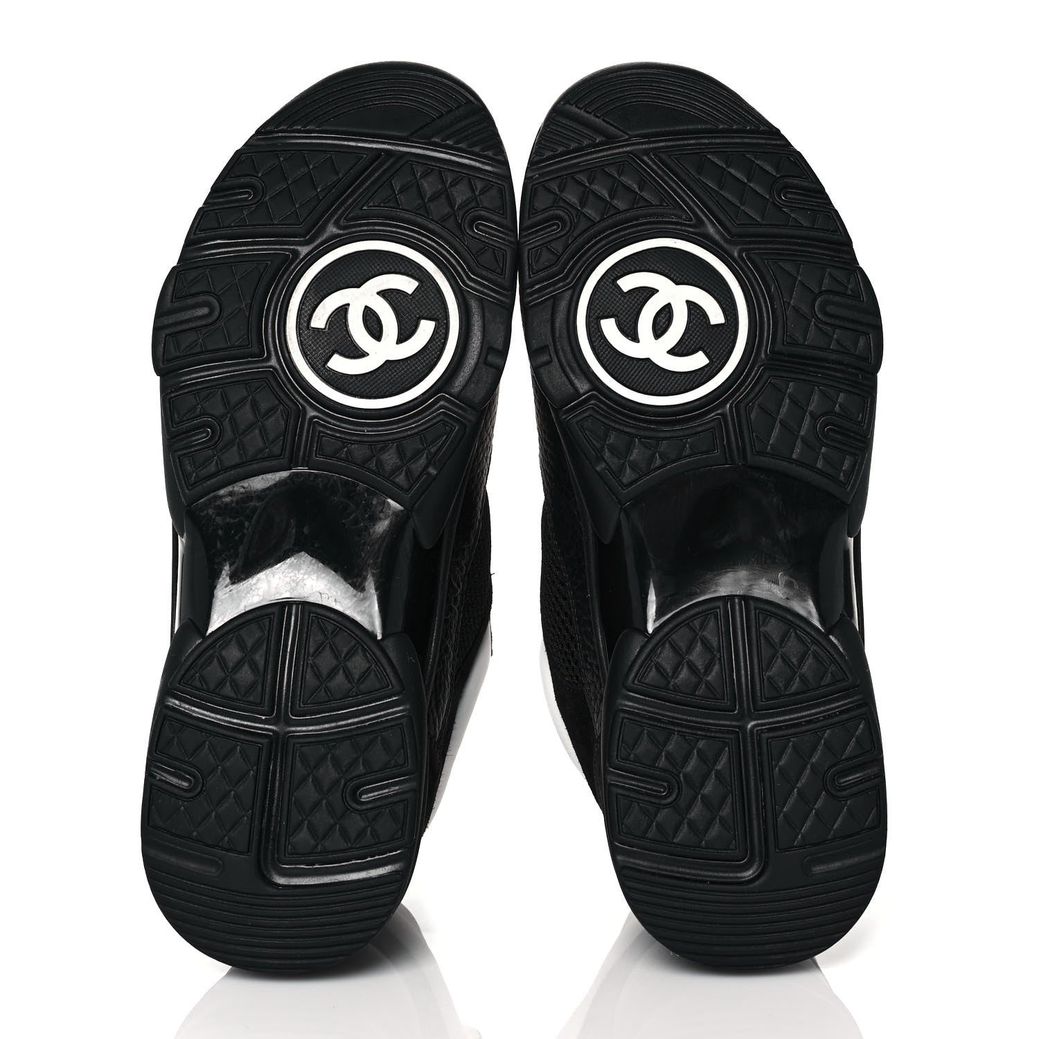 Chanel Mesh Suede Grained Calfskin Womens CC Sneakers 39 Black White 5 of 7