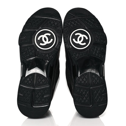Chanel Mesh Suede Grained Calfskin Womens CC Sneakers 39 Black White 5 of 7