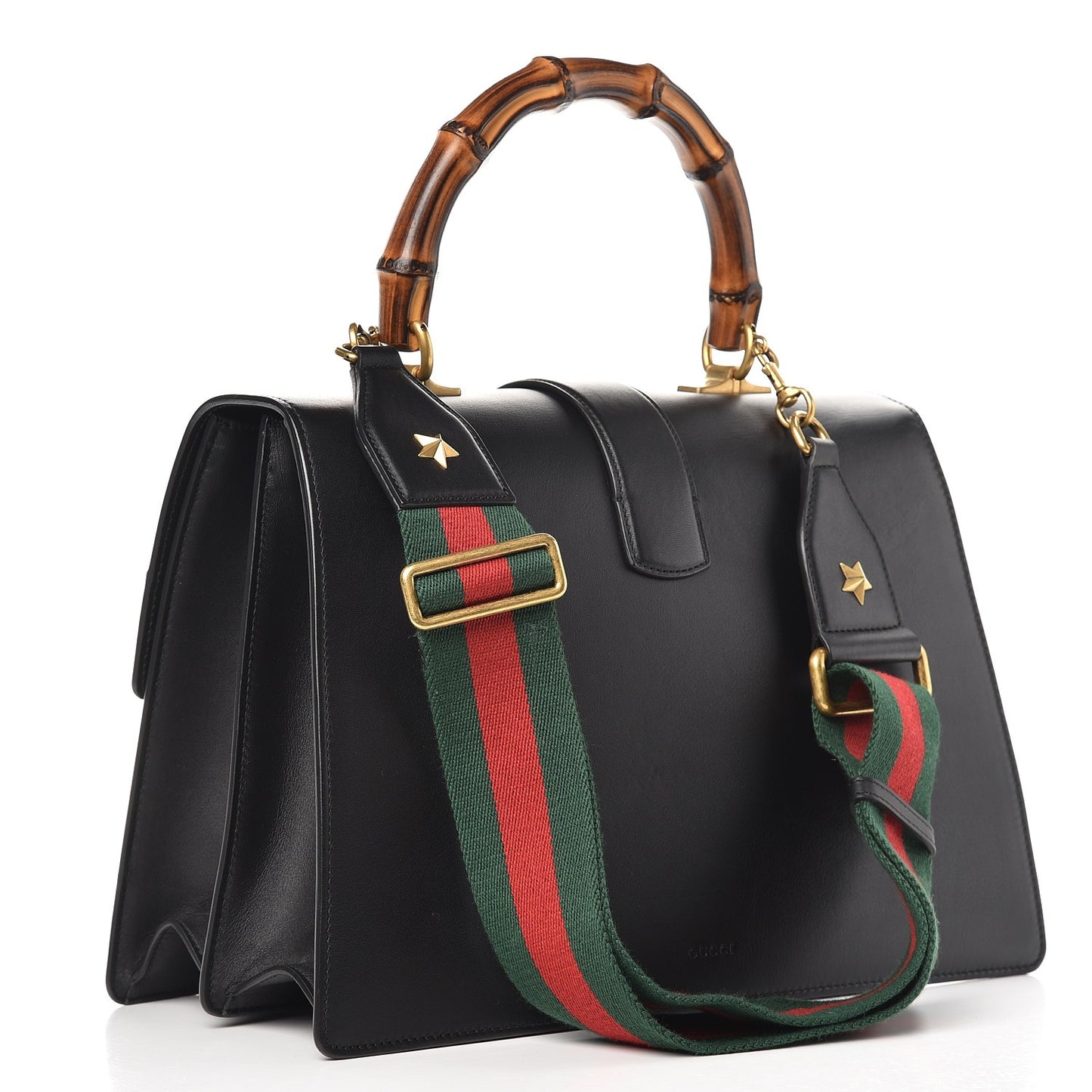 Calfskin Bamboo Web Large Dionysus Top Handle Bag Black Bright Evergreen Hibiscus Red
