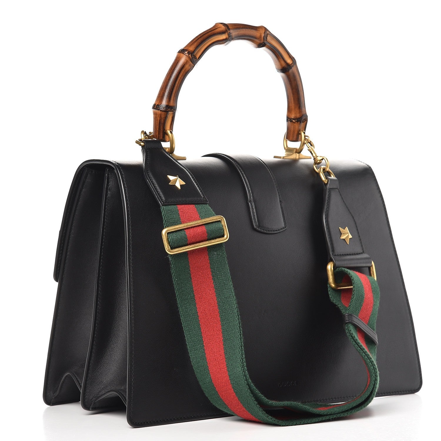 Gucci Calfskin Bamboo Web Large Dionysus Top Handle Bag Black Bright Evergreen Hibiscus Red 3 of 11