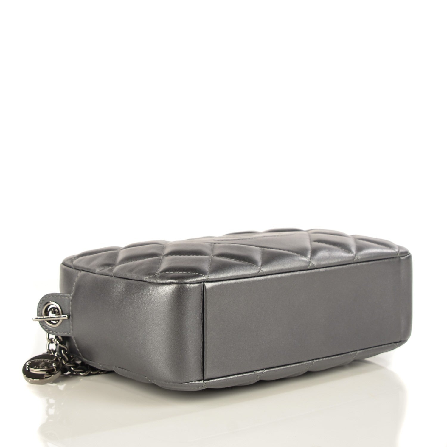 Chanel Metallic Lambskin Quilted Small Diamond CC Camera Case Dark Silver 4 of 7