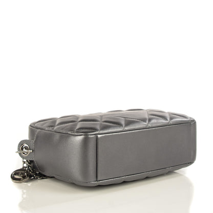 Chanel Metallic Lambskin Quilted Small Diamond CC Camera Case Dark Silver 4 of 7
