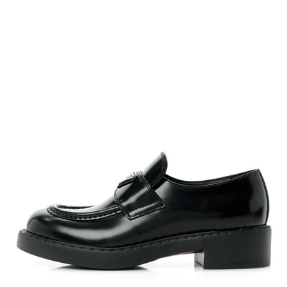 Prada Spazzolato Metal Triangle Logo 50mm Lug Sole Loafers 39 Black 1 of 11