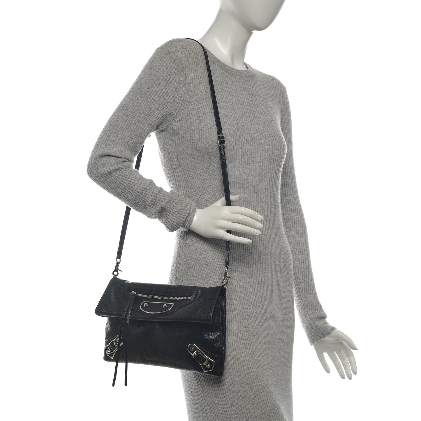 Chevre Silver Metallic Edge Hardware Envelope Clutch Black