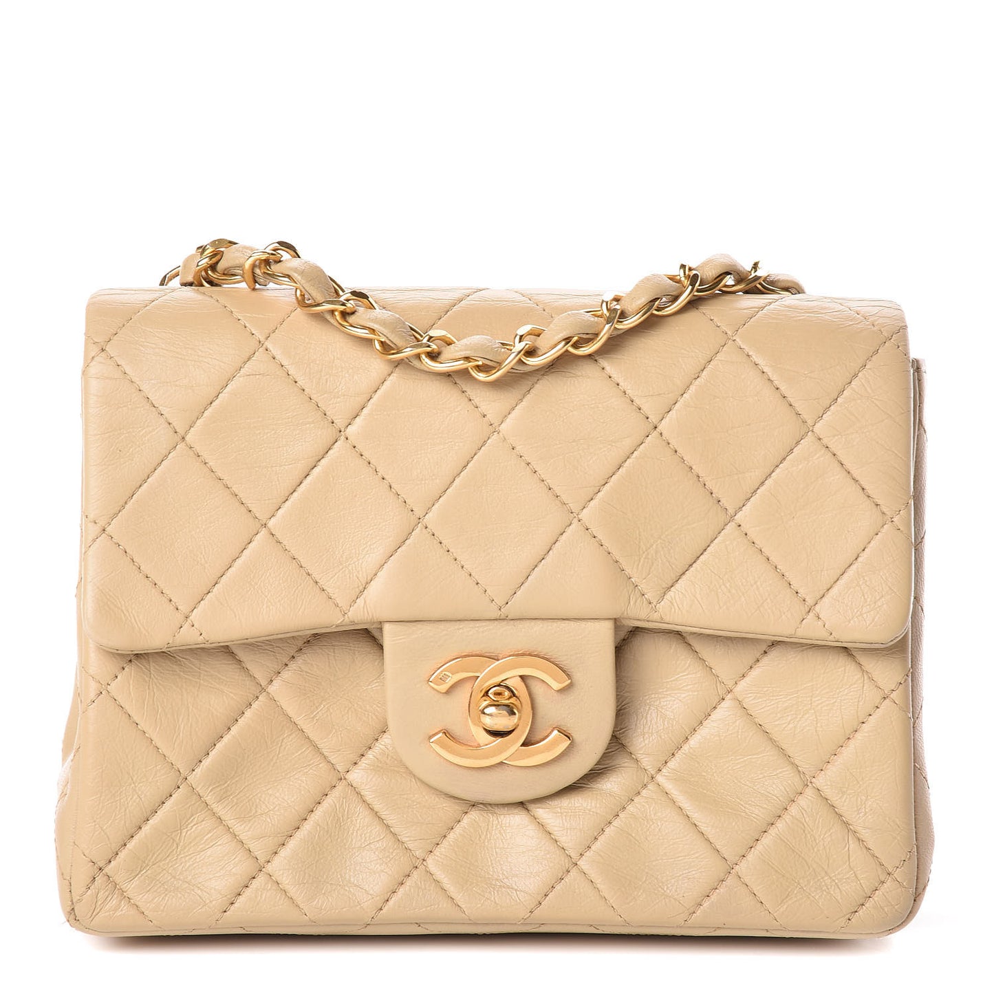 Lambskin Quilted Mini Square Flap Beige