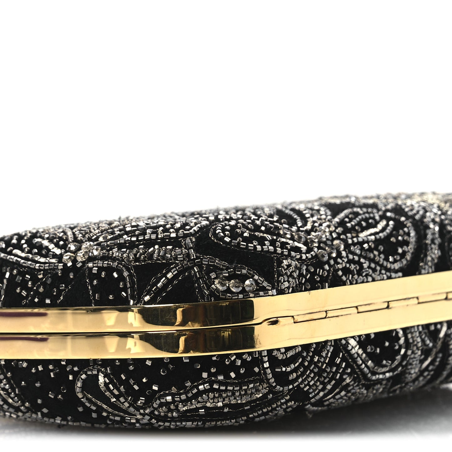 Suede Embroidered Knuckle Box Clutch Black