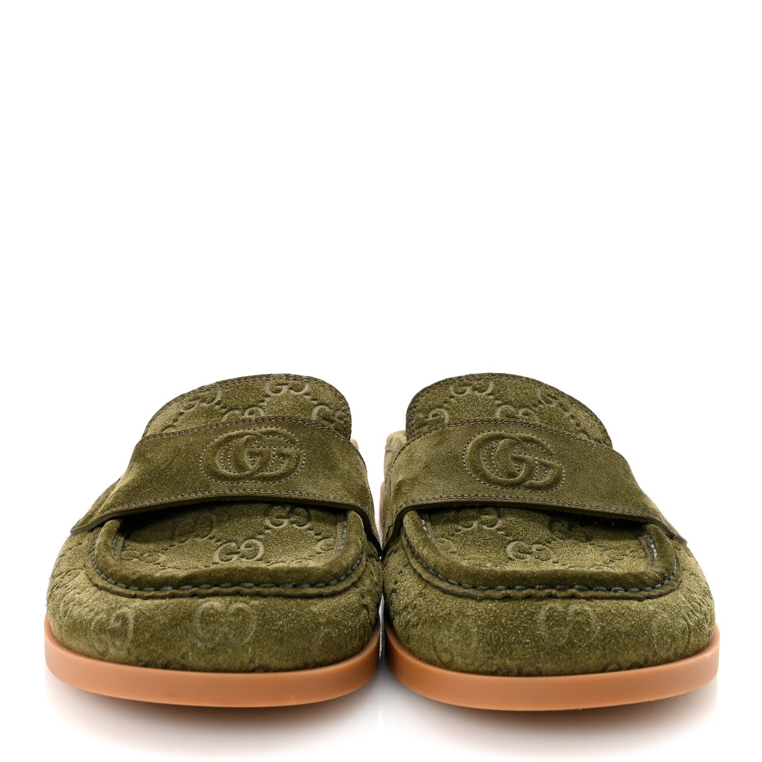 Gucci Suede GG Debossed Celia Mules 39 Green 3 of 9