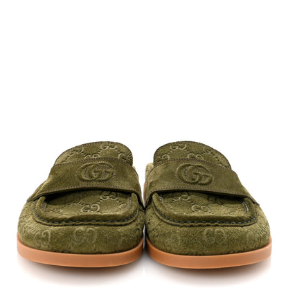 Gucci Suede GG Debossed Celia Mules 39 Green 3 of 9