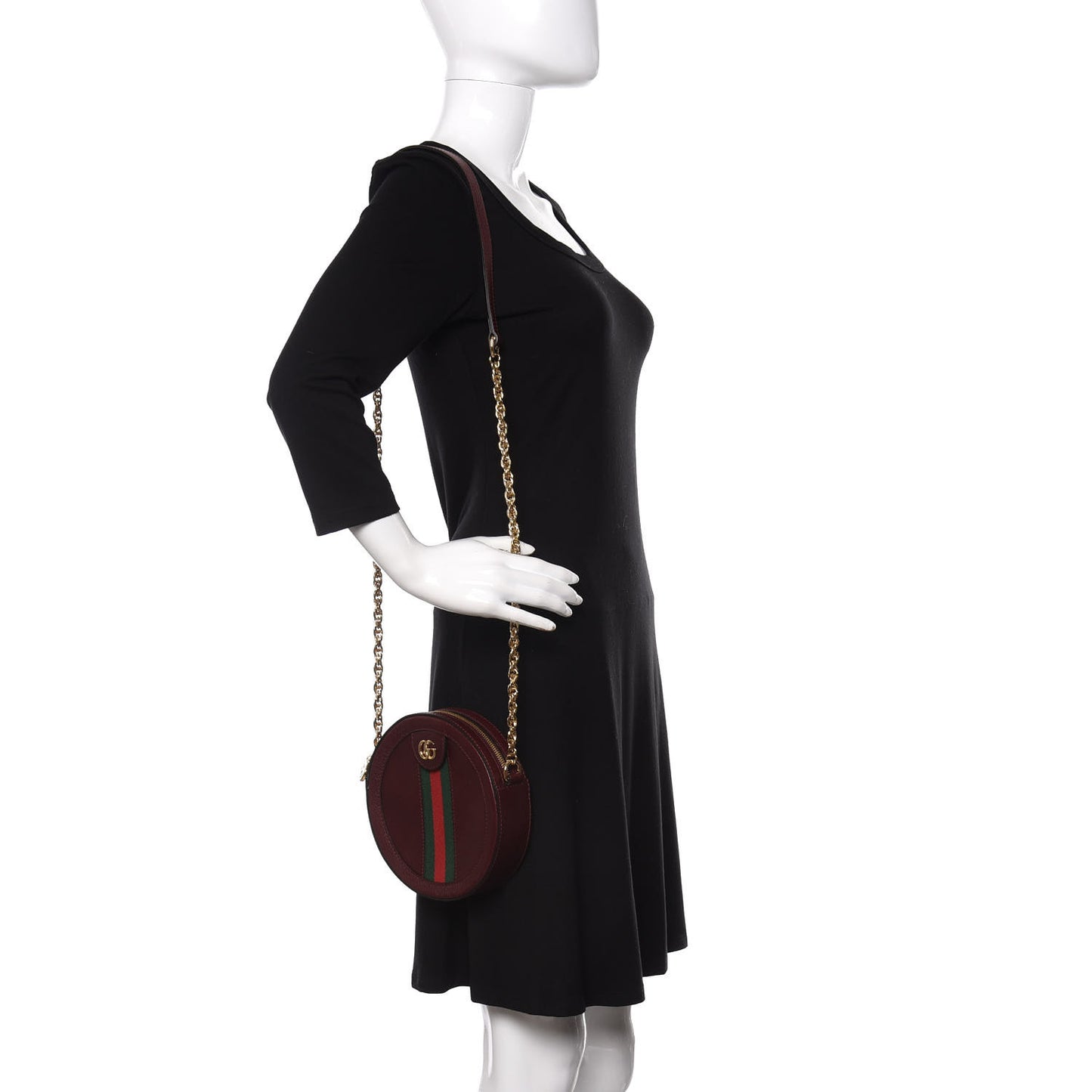 Soft Textured Calfskin Web Mini Ophidia Round Shoulder Bag Vintage Bordeaux