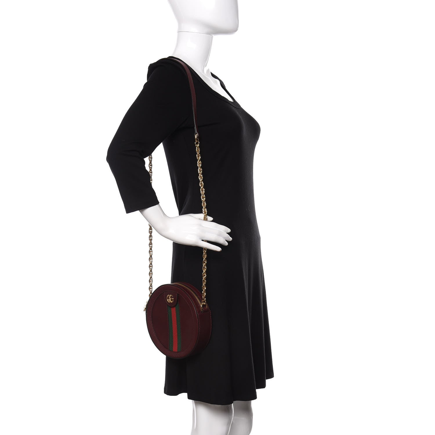 Gucci Soft Textured Calfskin Web Mini Ophidia Round Shoulder Bag Vintage Bordeaux 2 of 10