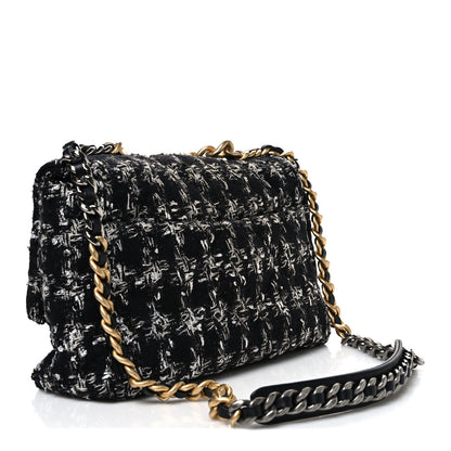 Chanel Tweed Quilted Large Chanel 19 Flap Black Silver Ecru 2 of 9
