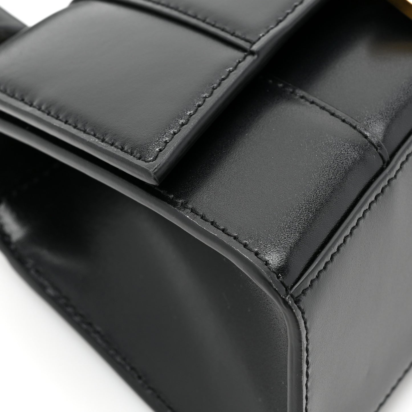 Shiny Box Calfskin Hourglass Top Handle Bag XS Black
