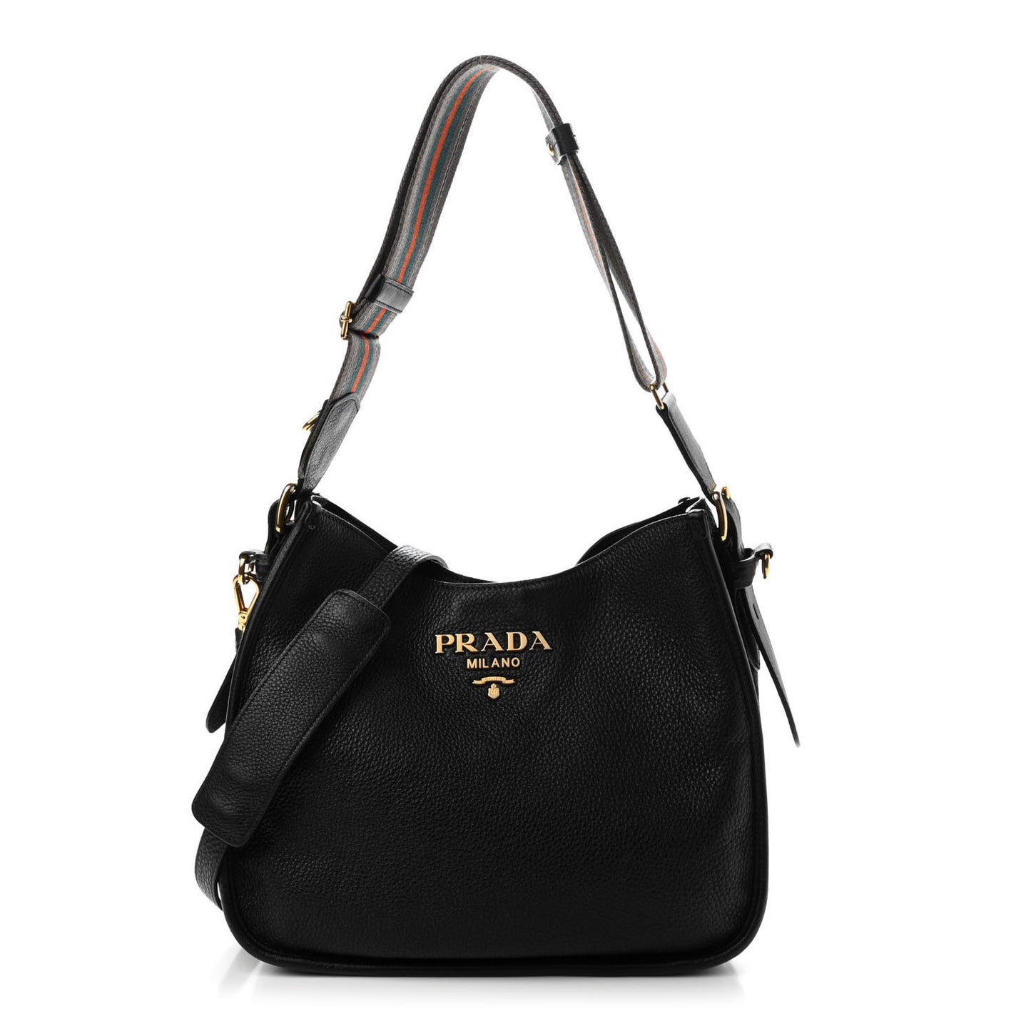 Vitello Daino Zippered Messenger Hobo Black
