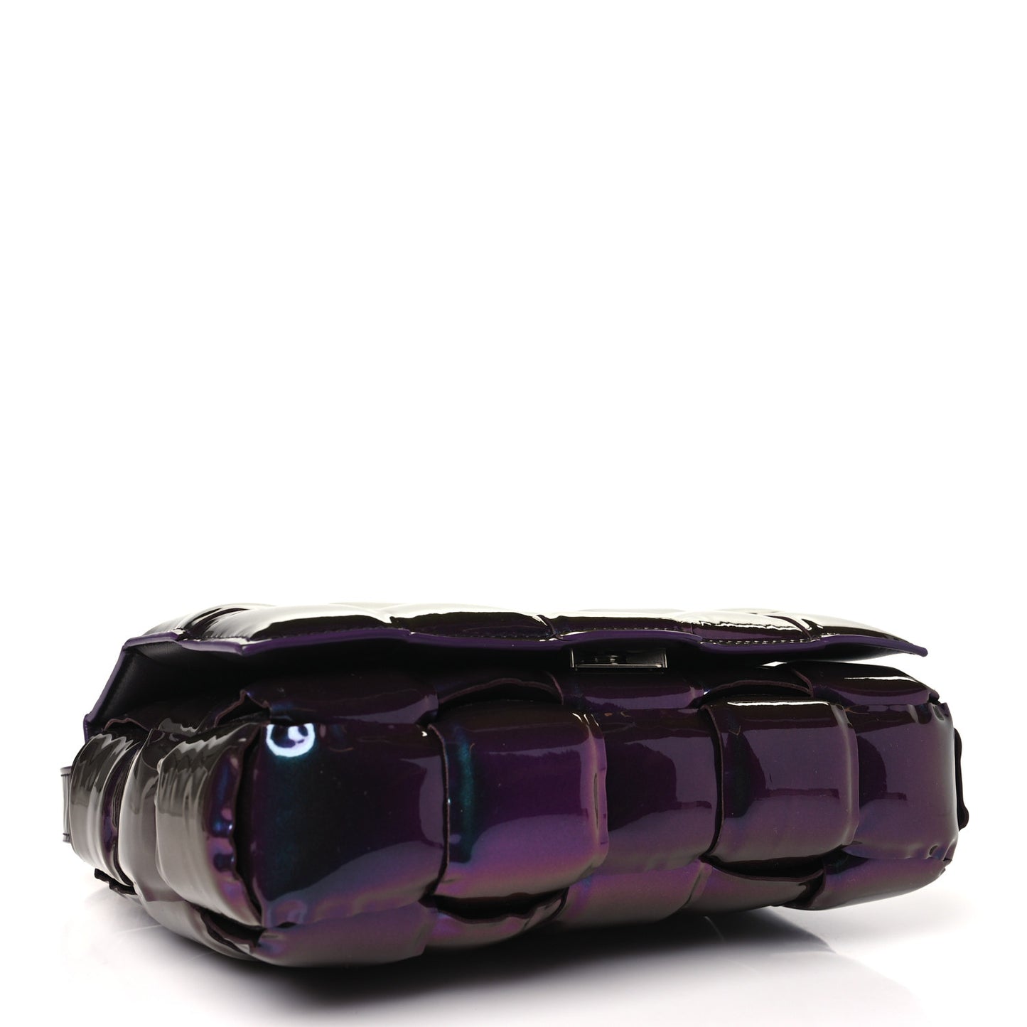 Glossy Nail Polish Nappa Maxi Intreccio Padded Cassette Crossbody Bag Holographic