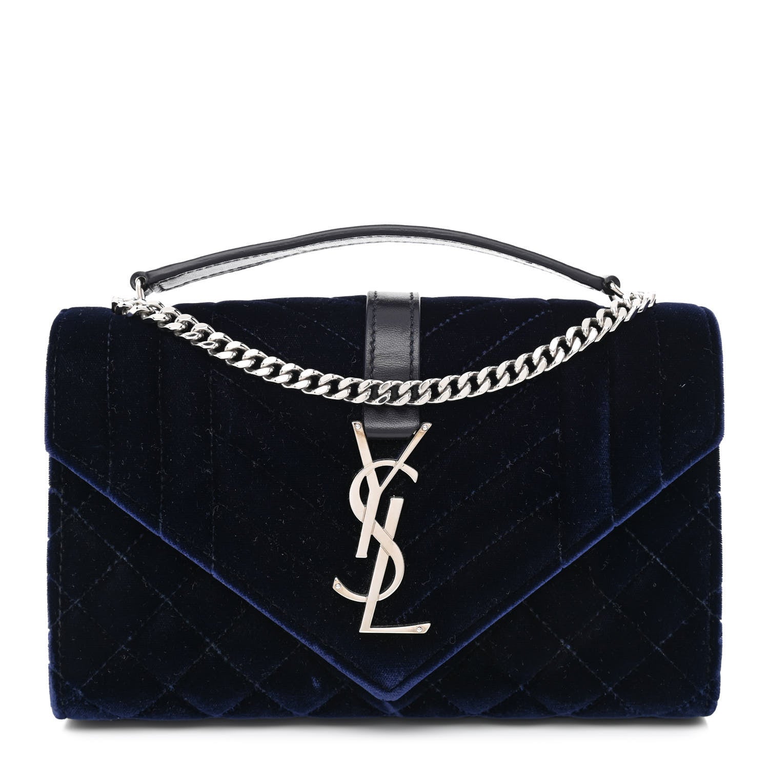 Saint Laurent Velvet Matelasse Triquilt Small Monogram Satchel Navy 1 of 10