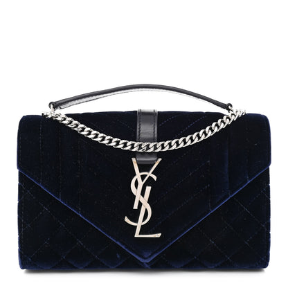 Saint Laurent Velvet Matelasse Triquilt Small Monogram Satchel Navy 1 of 10
