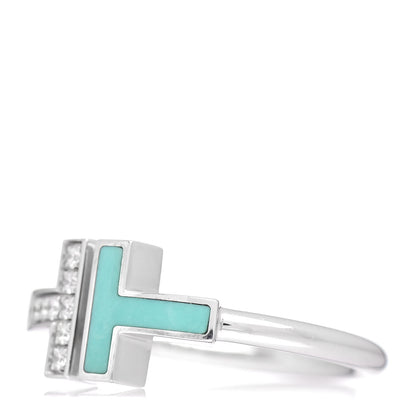Tiffany 18K White Gold Diamond Turquoise T Wire Ring 54 7 3 of 6