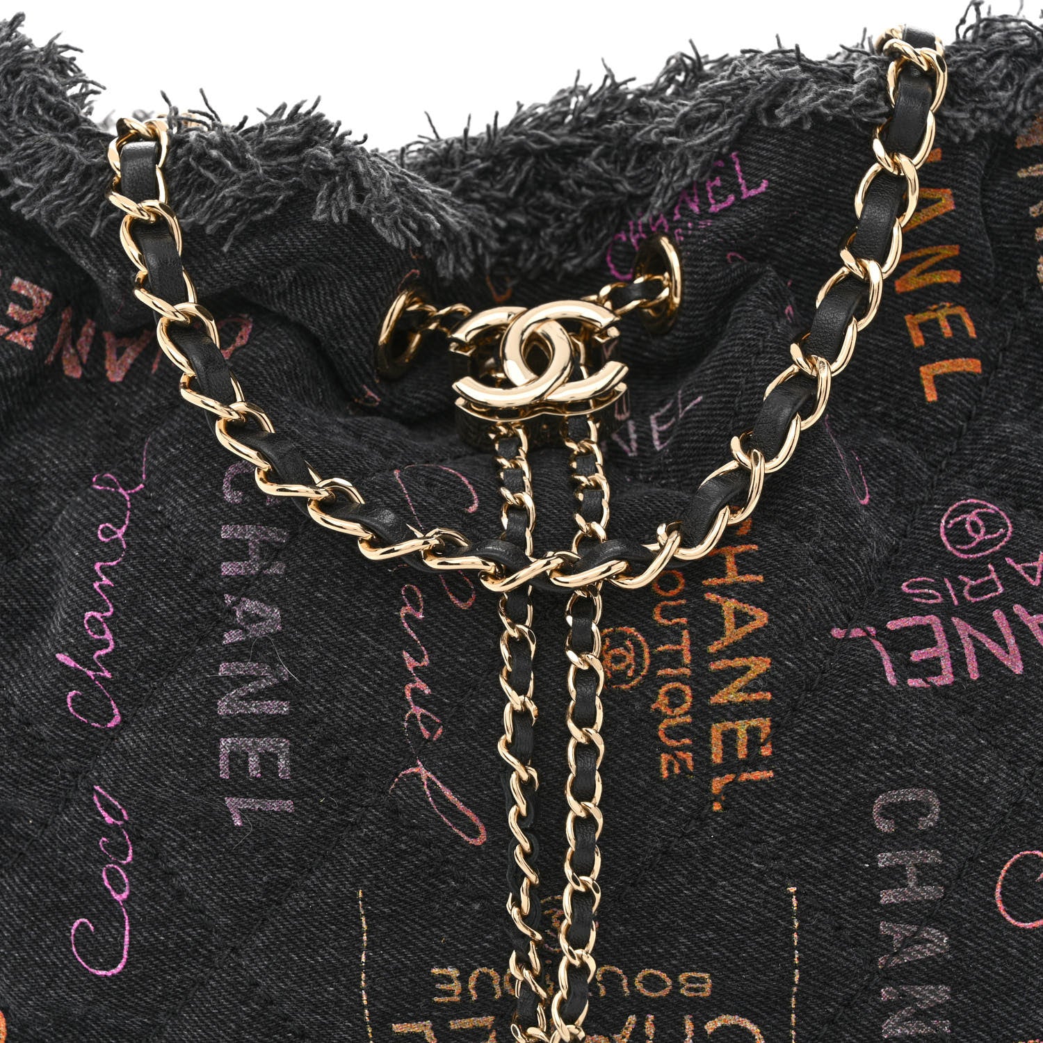 Chanel Denim Quilted Mood Bucket With Chain Black Multicolor 8 of 10